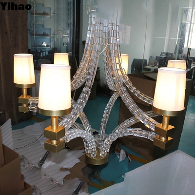 Купить Handmade Brass 6-Light Chandelier with White Fabric Shades онлайн изготовление