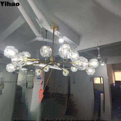 Купить Yihao Custom Brass Body Crystal Shade Chandelier с 3500K теплым белым светодиодом для гостиничной гостиной онлайн изготовление