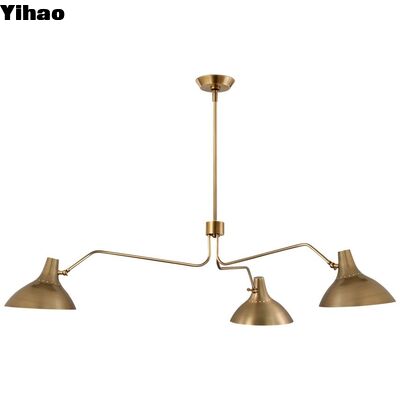 YH Industrial Vintage Copper Brass Crystal Chandelier с теплым белым 3500K светодиодным светом и регулируемой высотой для кухни гостиной