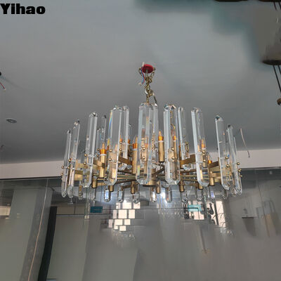 Yihao Luxury Brass Body Crystal Shade Chandelier с 3500K Warm White LED Pendant Light для столовой